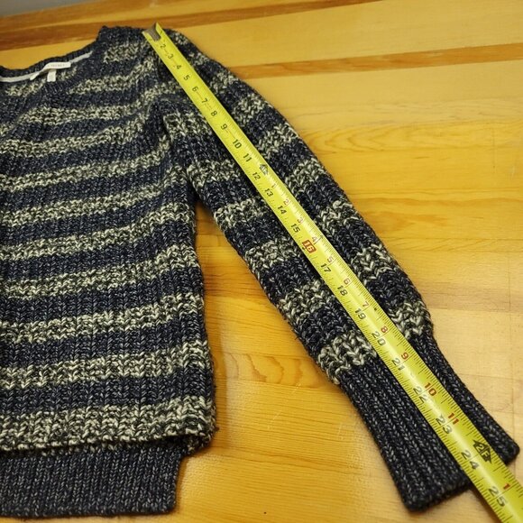 Victorias‎ Secret Womens L Sweater Bulky Blue Gray Stripe Chunky Knit Wool Blend - Picture 6 of 13